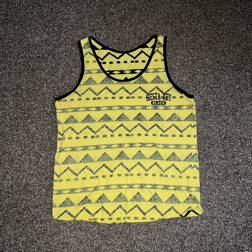 Siesta Key Beach Miami Style Yellow Black Geometric Design Tank Top